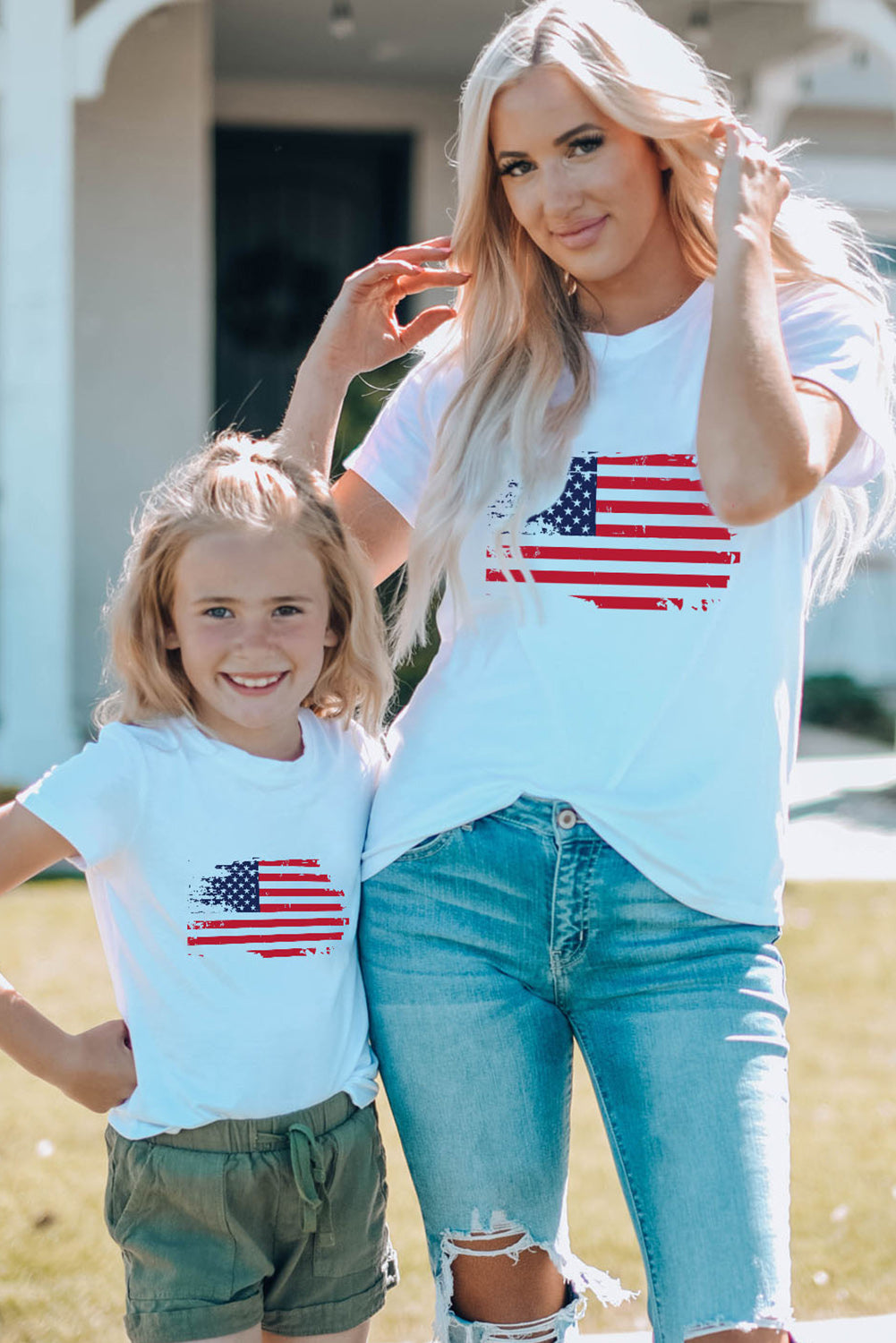 White Mother Daughter Matching Vintage Flag Tee for Mom Family T-shirts JT's Designer Fashion