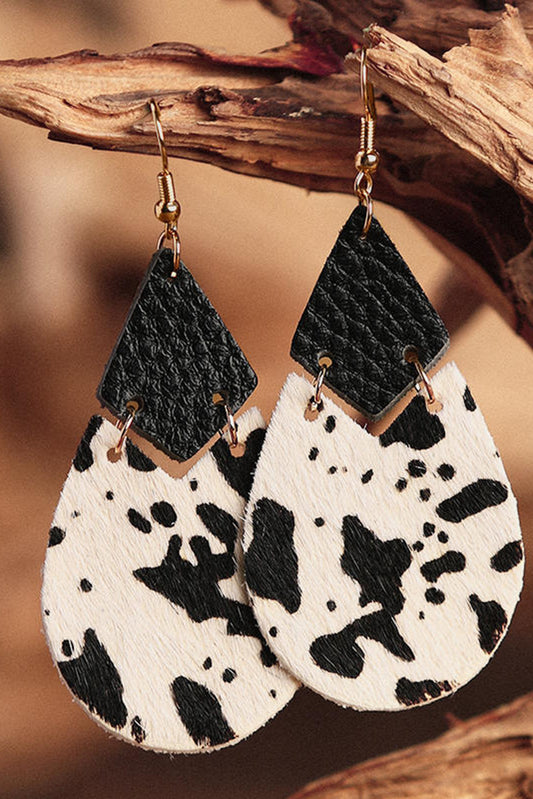 Cow PU Leather Layered Water Drop Earrings Jewelry JT's Designer Fashion