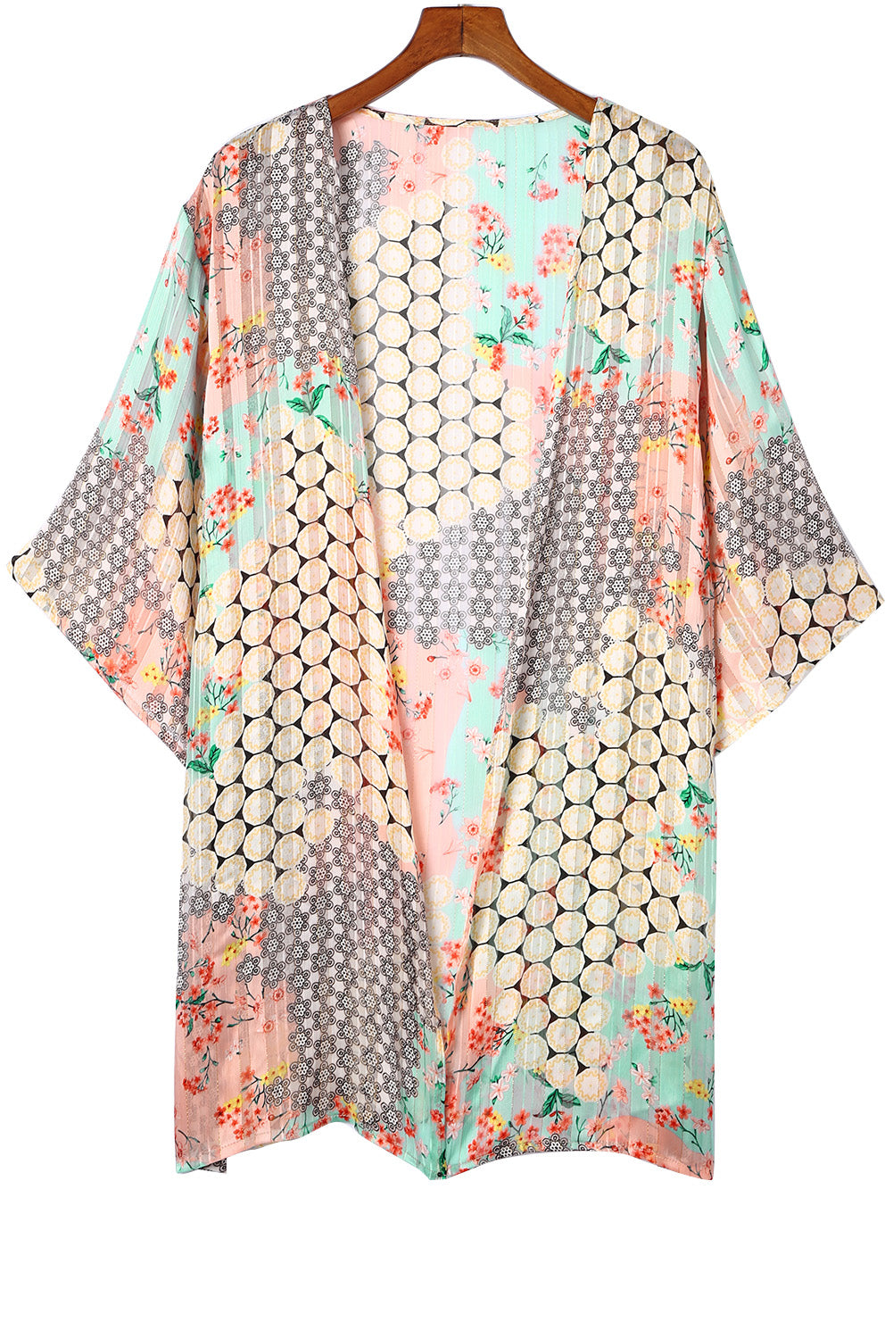 Multicolor Floral Open Sheer Shimmer Kimono Kimonos JT's Designer Fashion