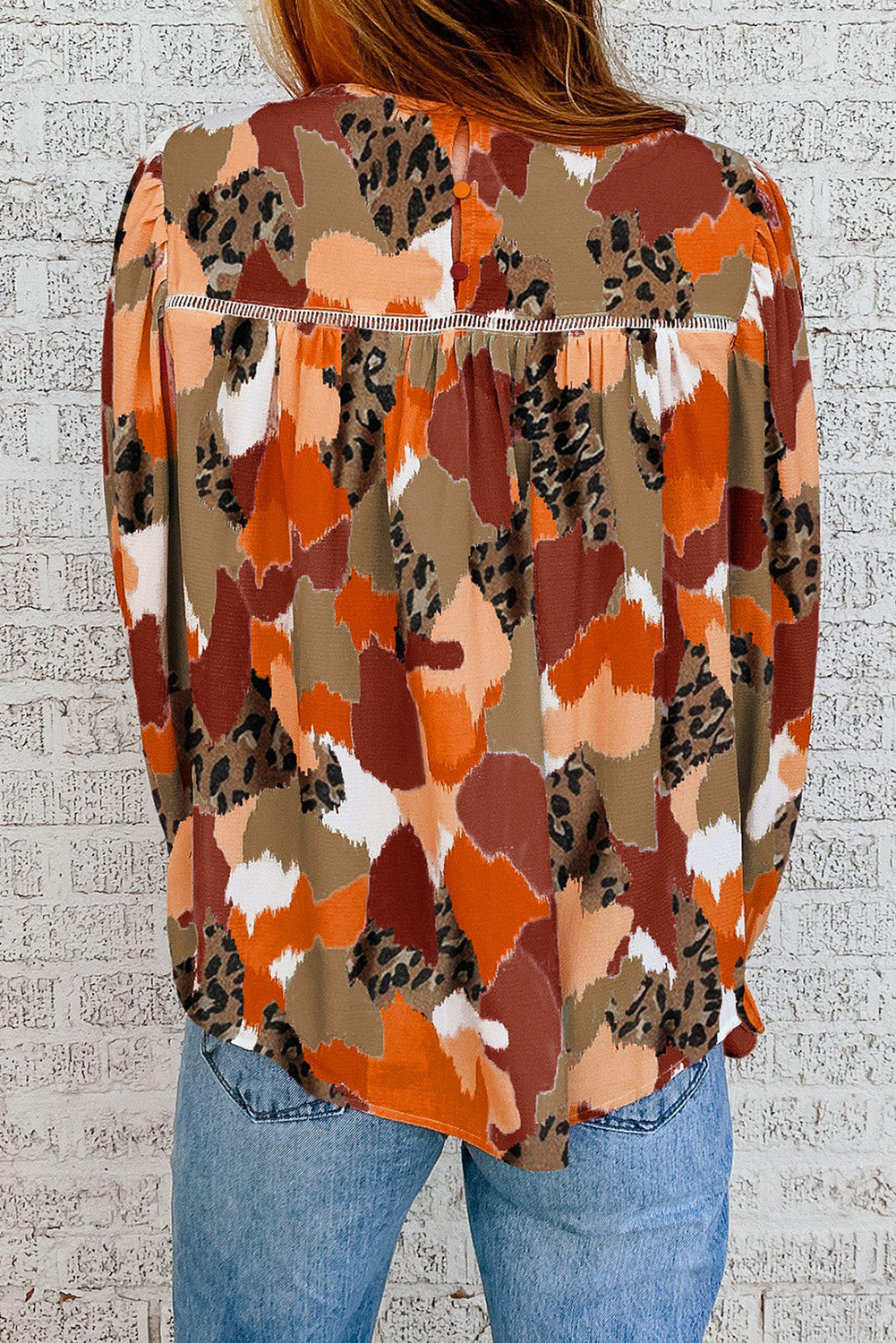 Multicolour Plus Size Abstract Print Puff Sleeve Blouse Plus Size JT's Designer Fashion