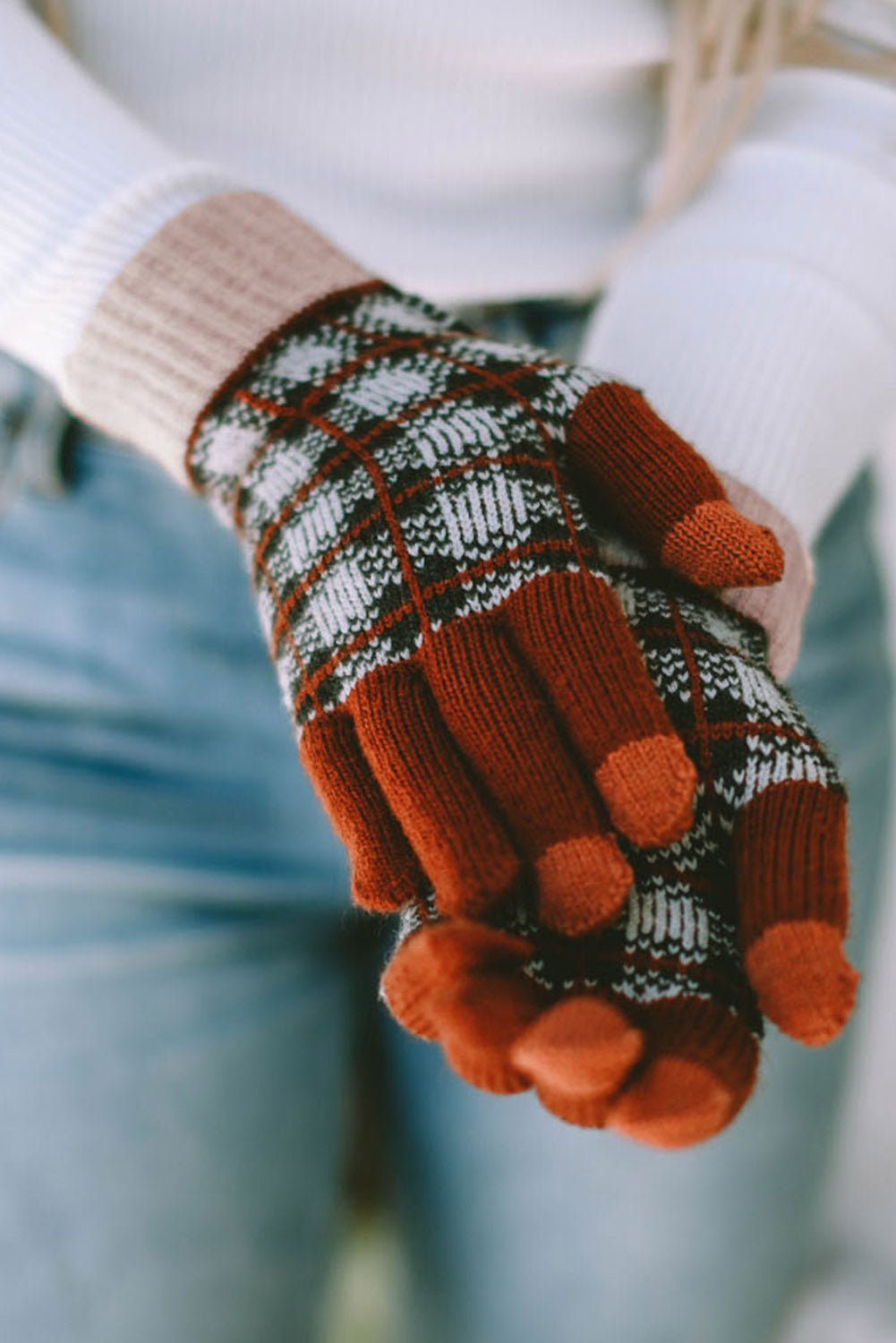 Fiery Red Plaid Woven Keep Warm Touch Screen Gloves Other Accessories JT's Designer Fashion