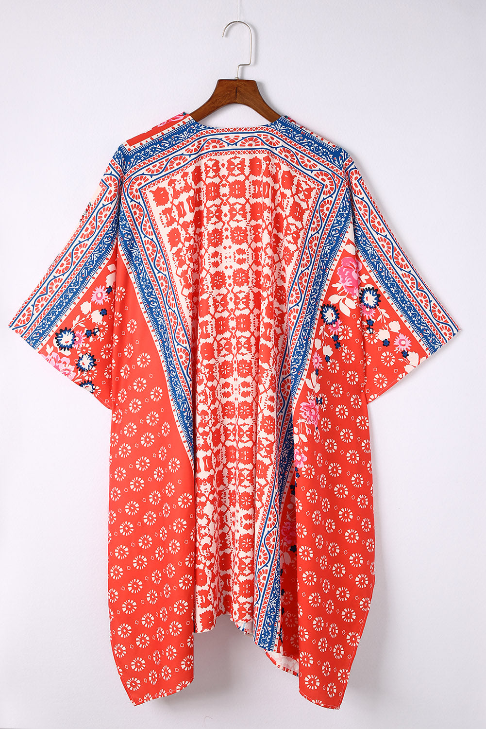 Red Long Paisley Print Kimono Beach Cover Up Kimono Kimonos JT's Designer Fashion