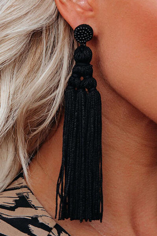 Black Bohemian Hand-woven Rope Knot Tassel Earrings Jewelry JT's Designer Fashion