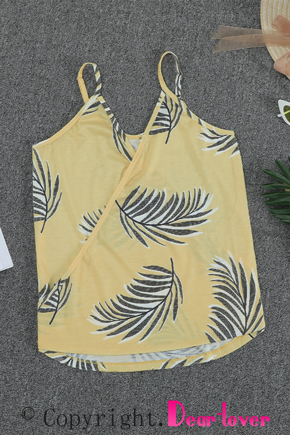 Yellow Tropical Plant Print Tank Top Tank Tops JT's Designer Fashion