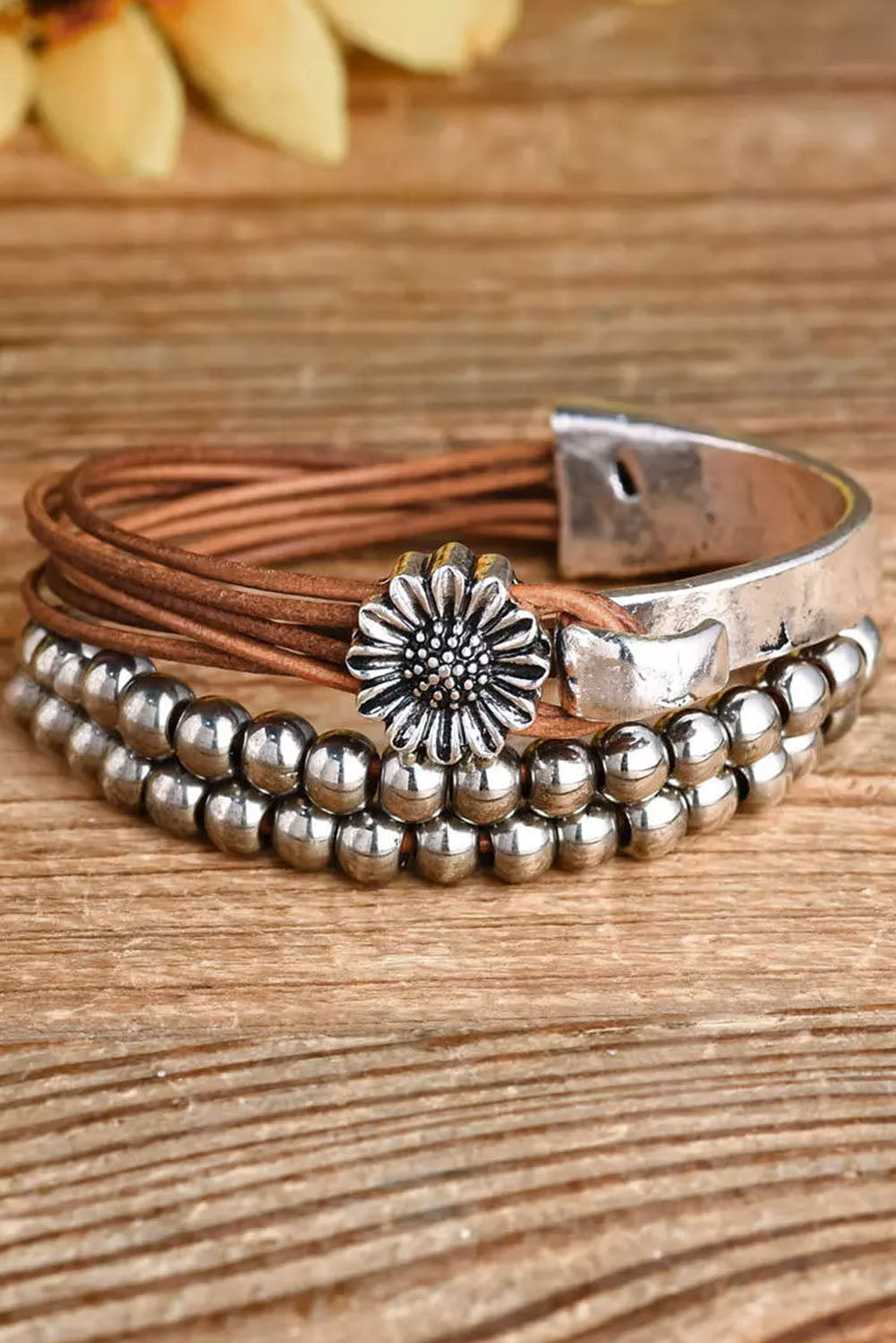 Brown Daisy Beading Alloy Multilayer Bracelet Jewelry JT's Designer Fashion