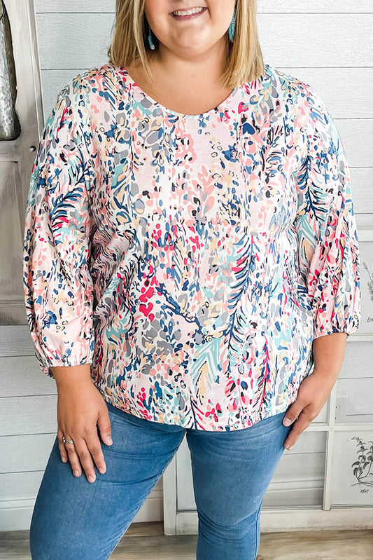 Multicolor Floral Round Neck Long Sleeve Plus Size Top Plus Size JT's Designer Fashion