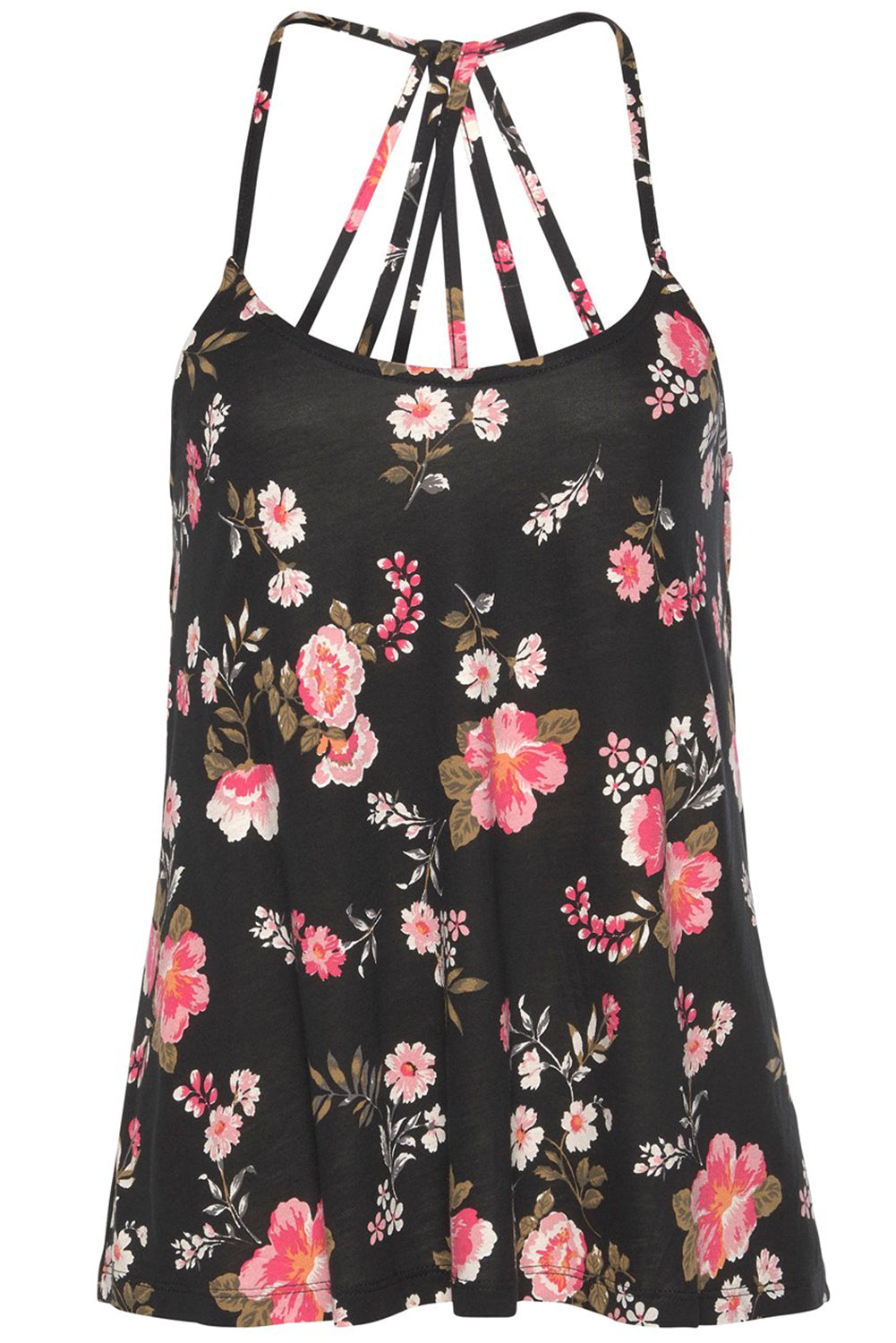 Black Floral Spaghetti Straps Strappy Back Tank Top Tops & Tees JT's Designer Fashion