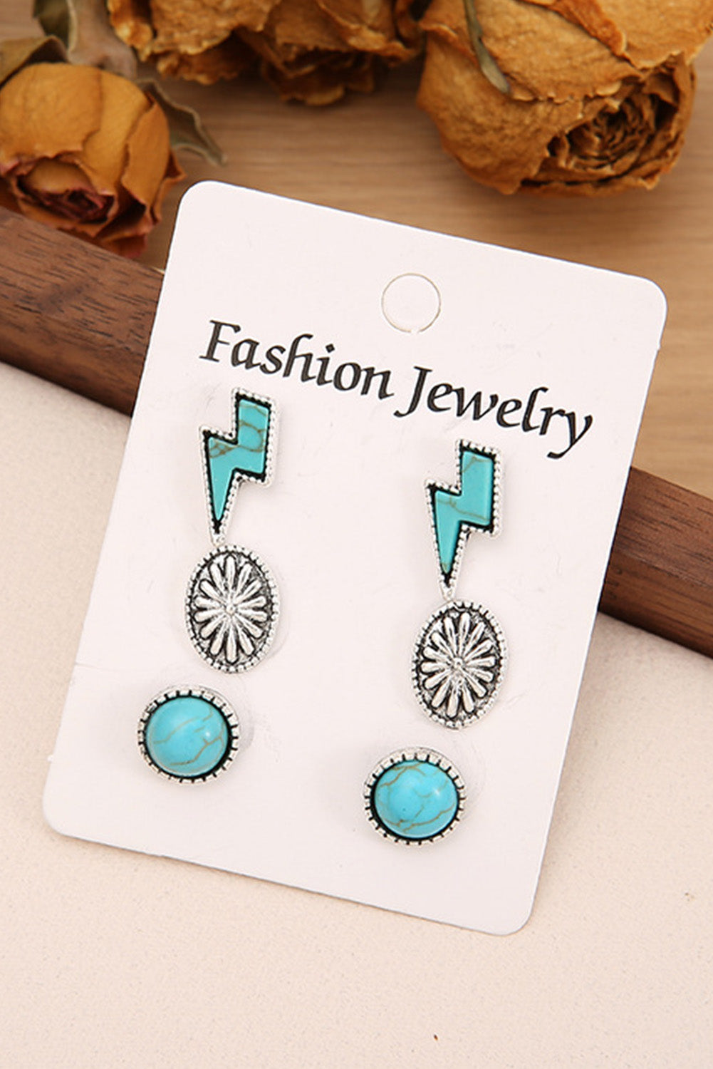 Green Three-piece Turquoise Stud Earrings Set Jewelry JT's Designer Fashion