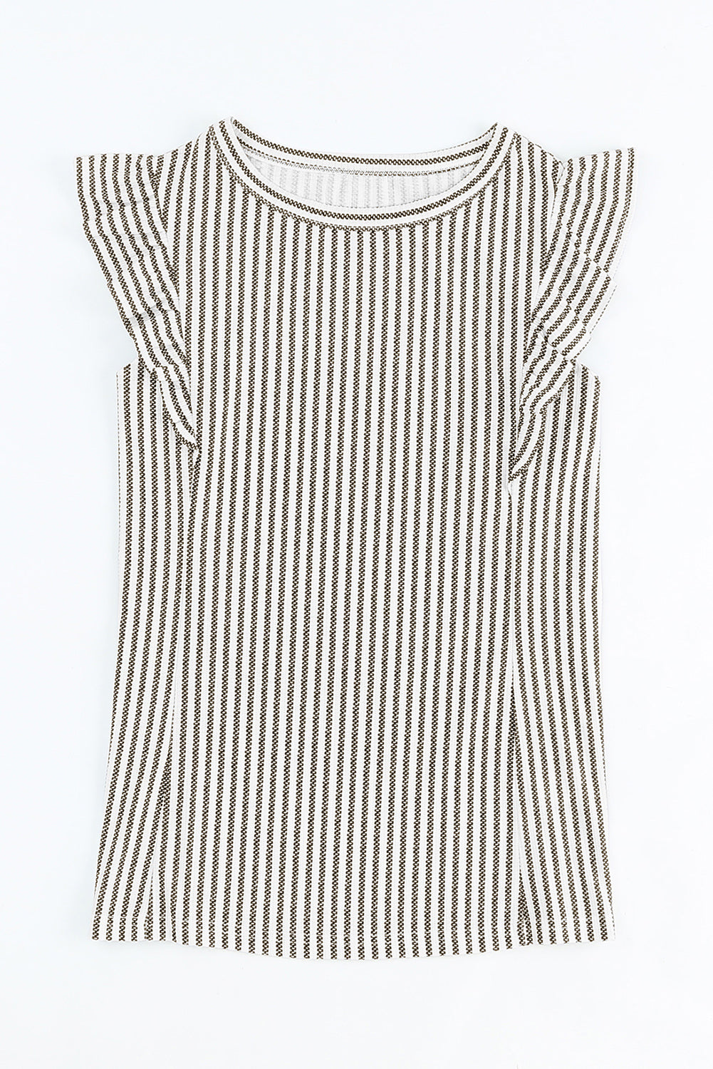 Gray Crew Neck Ruffled Striped Tank Top Tank Tops JT's Designer Fashion