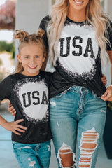 Black Family Matching USA Letter Color Block Short Sleeve T Shirt Black 95%Polyester 5%Elastane Family T-shirts JT's Designer Fashion