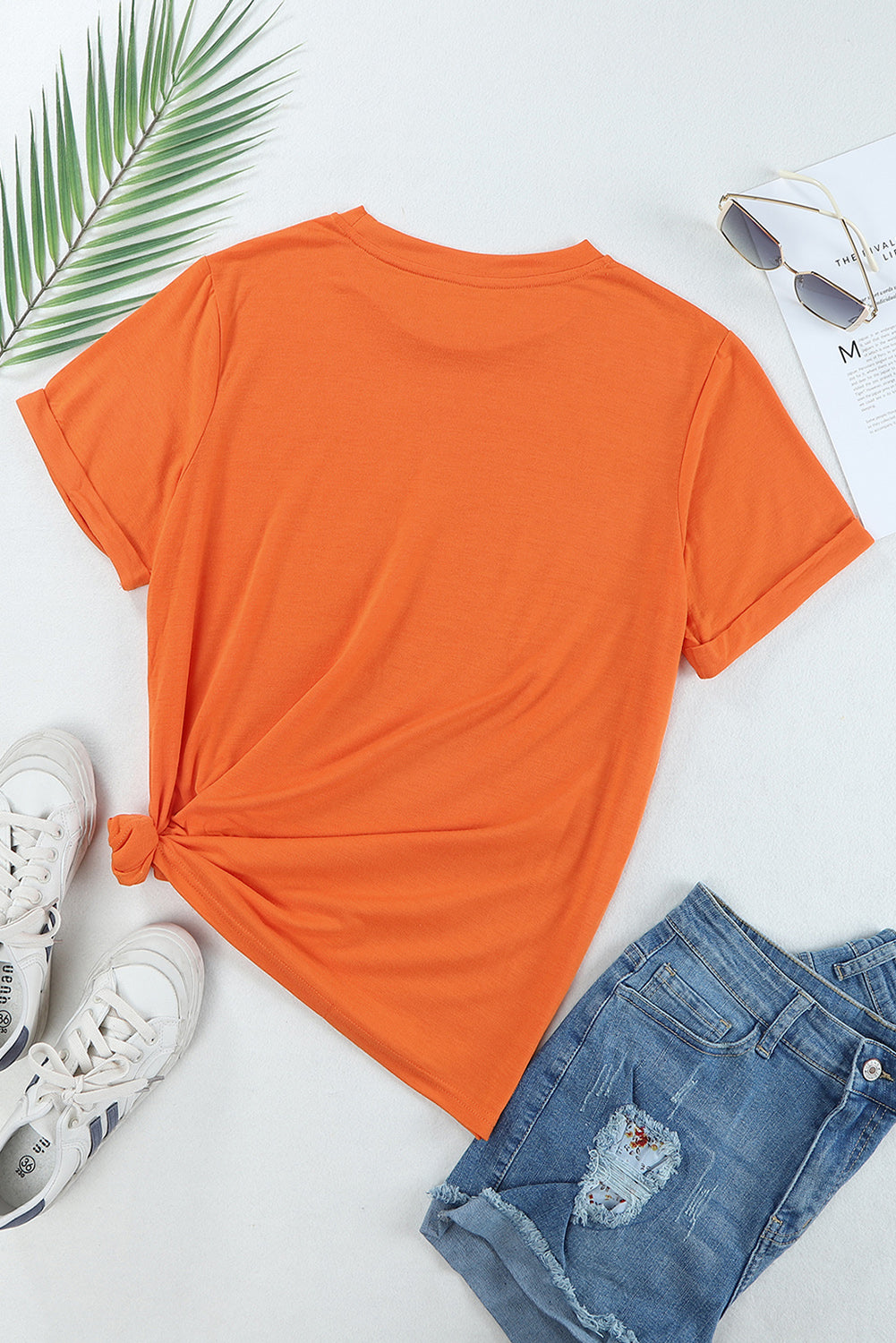 Orange Solid Color Crew Neck Tee Tops & Tees JT's Designer Fashion