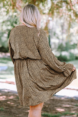 Khaki Plus Size Ruffled Long Sleeve Animal Spotted Print Dress Plus Size Dresses JT's Designer Fashion