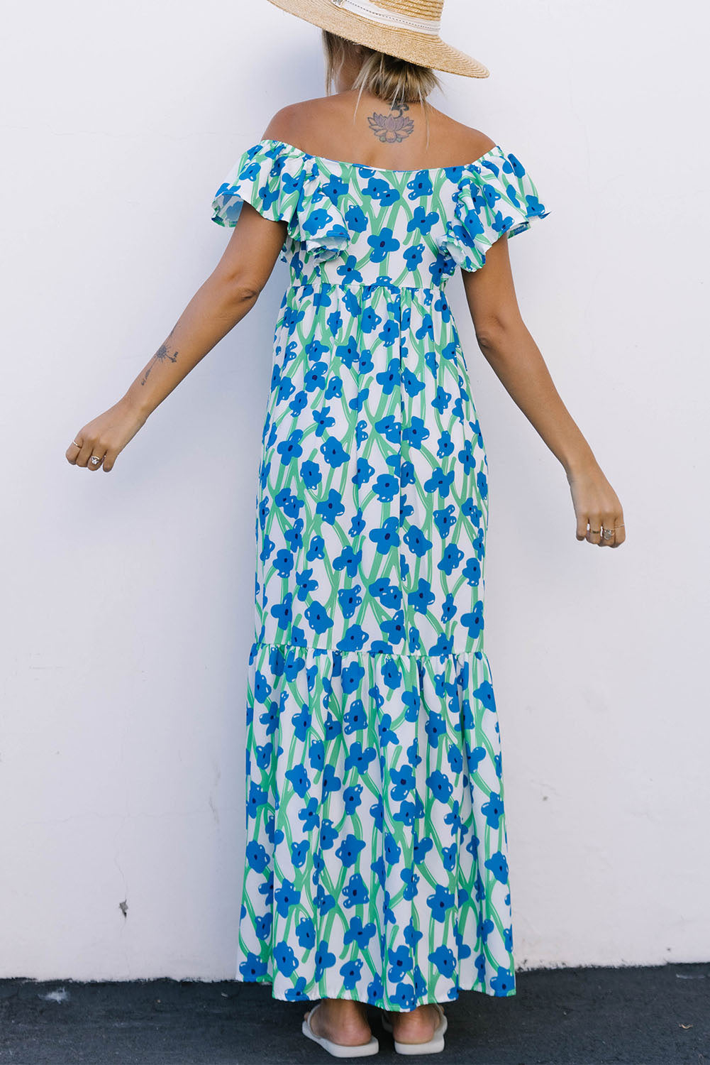 Sky Blue Boho Floral Print Maxi Dress Maxi Dresses JT's Designer Fashion