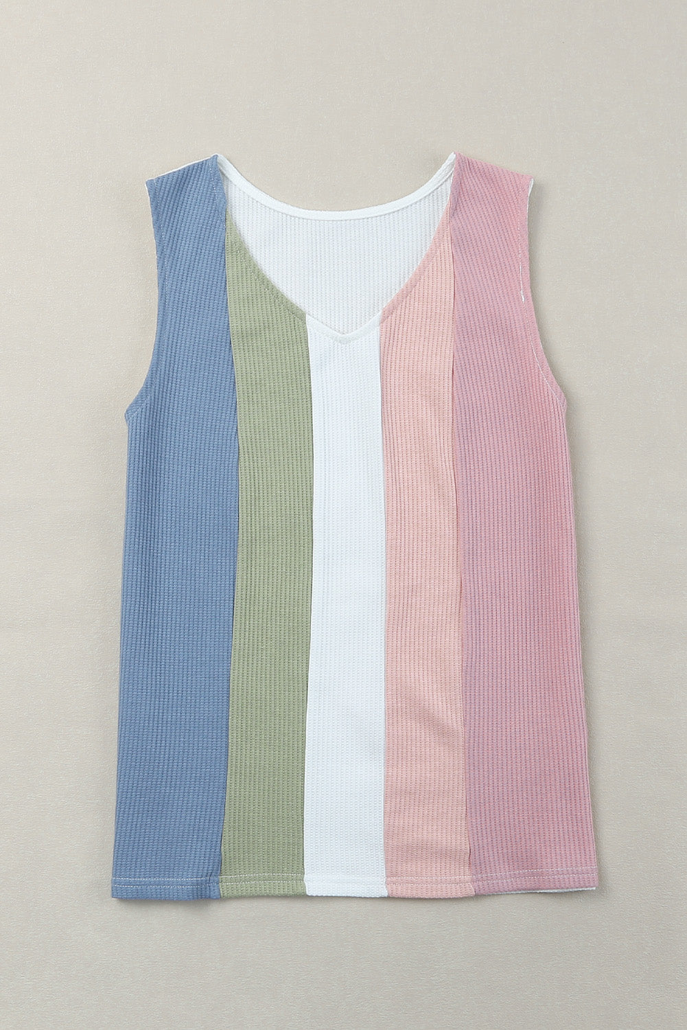 Color Block V-Neck Waffle Knit Tank Top Tank Tops JT's Designer Fashion