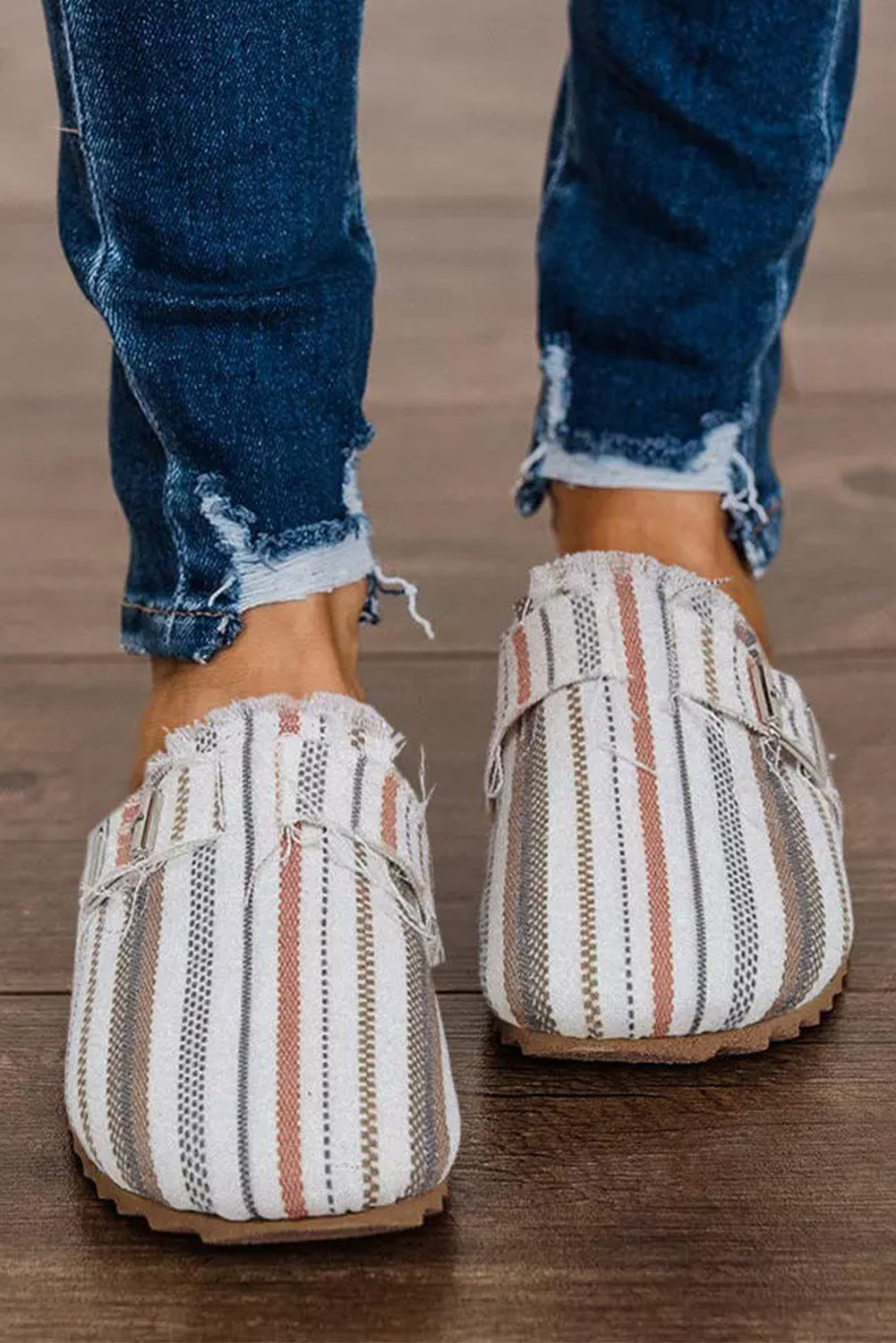 White Striped Slip-on Canvas Shoes Women's Shoes JT's Designer Fashion