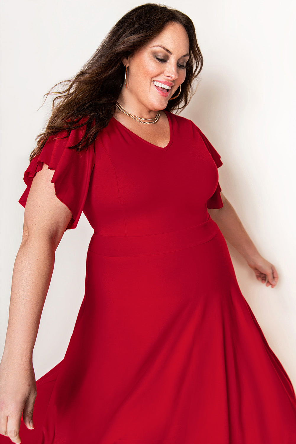 Red Plus Size Short Flutter Sleeve Midi Dress Plus Size Dresses JT's Designer Fashion