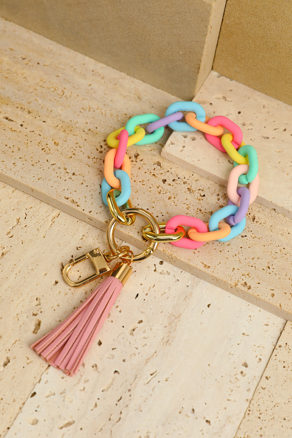 Multicolor Acrylic Bracelet Keychain with Tassel Other Accessories JT's Designer Fashion