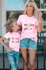 Pink Family Matching Sugar Pie Letter Print Crewneck T Shirt Family T-shirts JT's Designer Fashion