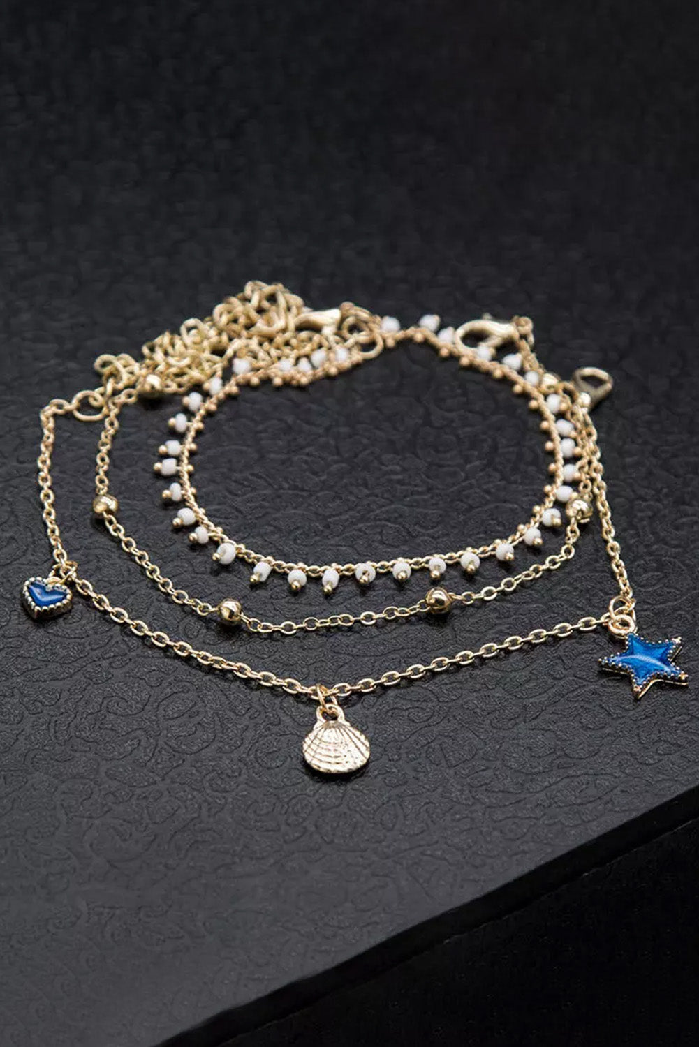 Gold 3Pcs Bohemian Star Beading Shell Anklet Jewelry JT's Designer Fashion