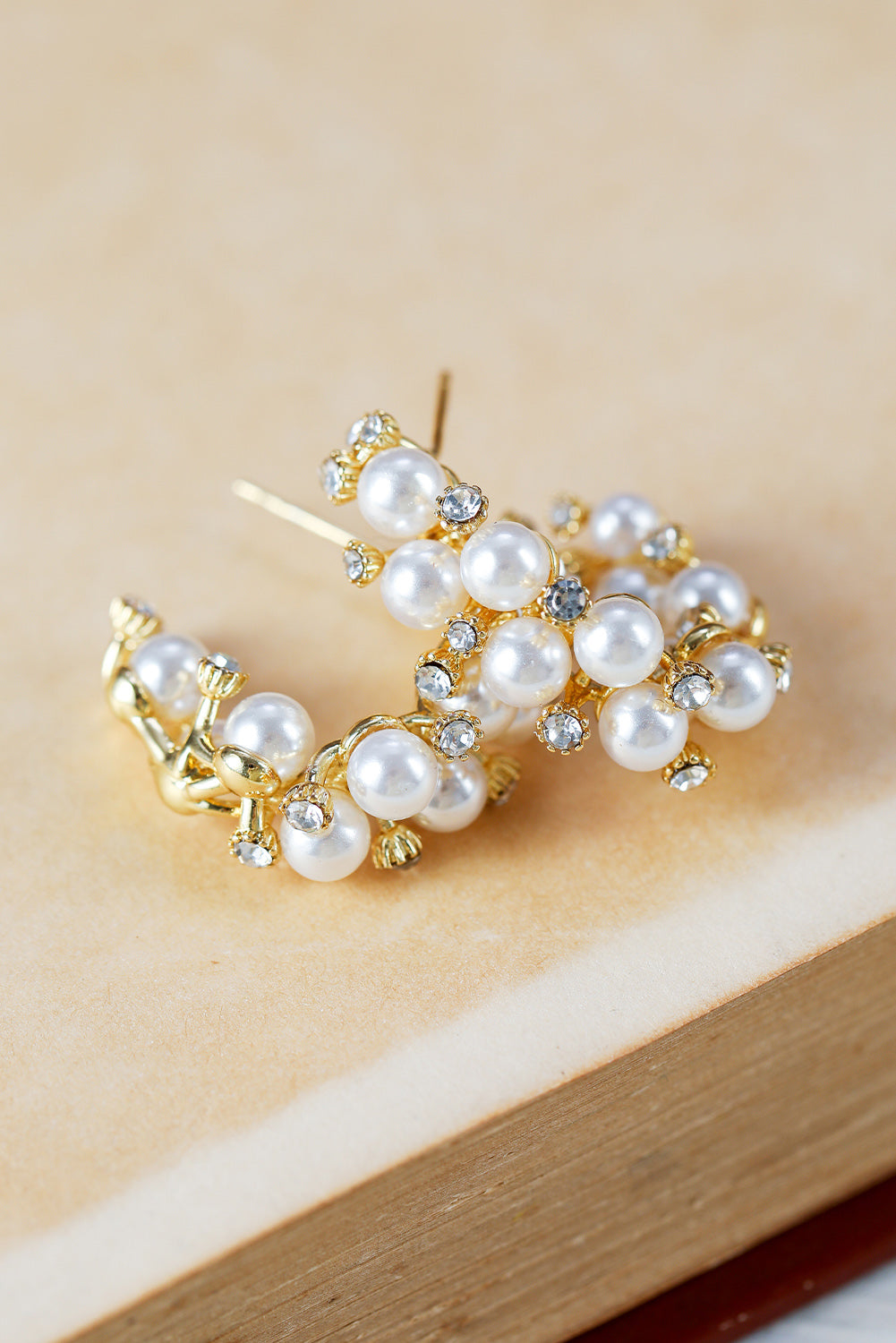 White Faux Pearl Rhinestone Hoop Earrings Jewelry JT's Designer Fashion