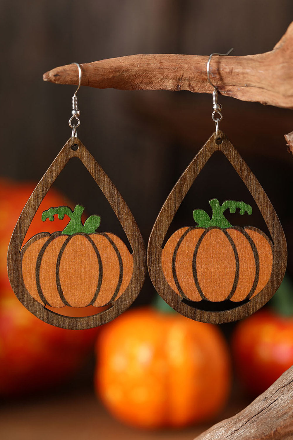 Grapefruit Orange Wooden Water Drop Halloween Earrings Jewelry JT's Designer Fashion