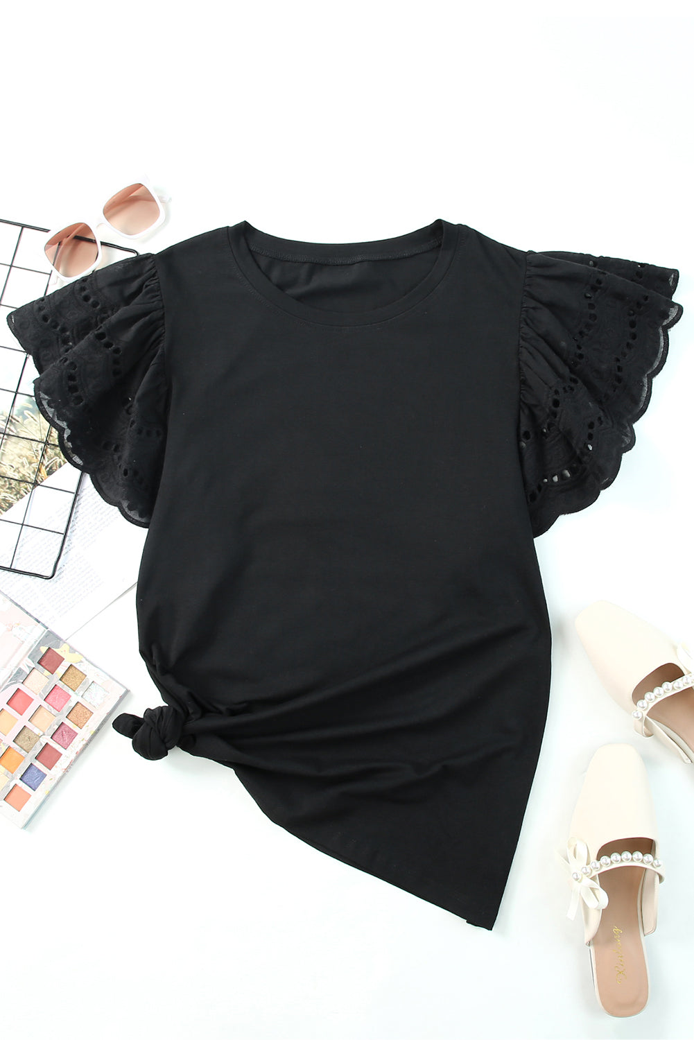 Black Plus Size Flutter Sleeve Top Plus Size Tops JT's Designer Fashion