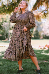 Pink Plus Size Leopard Print Smocked Tiered Dress Plus Size Dresses JT's Designer Fashion