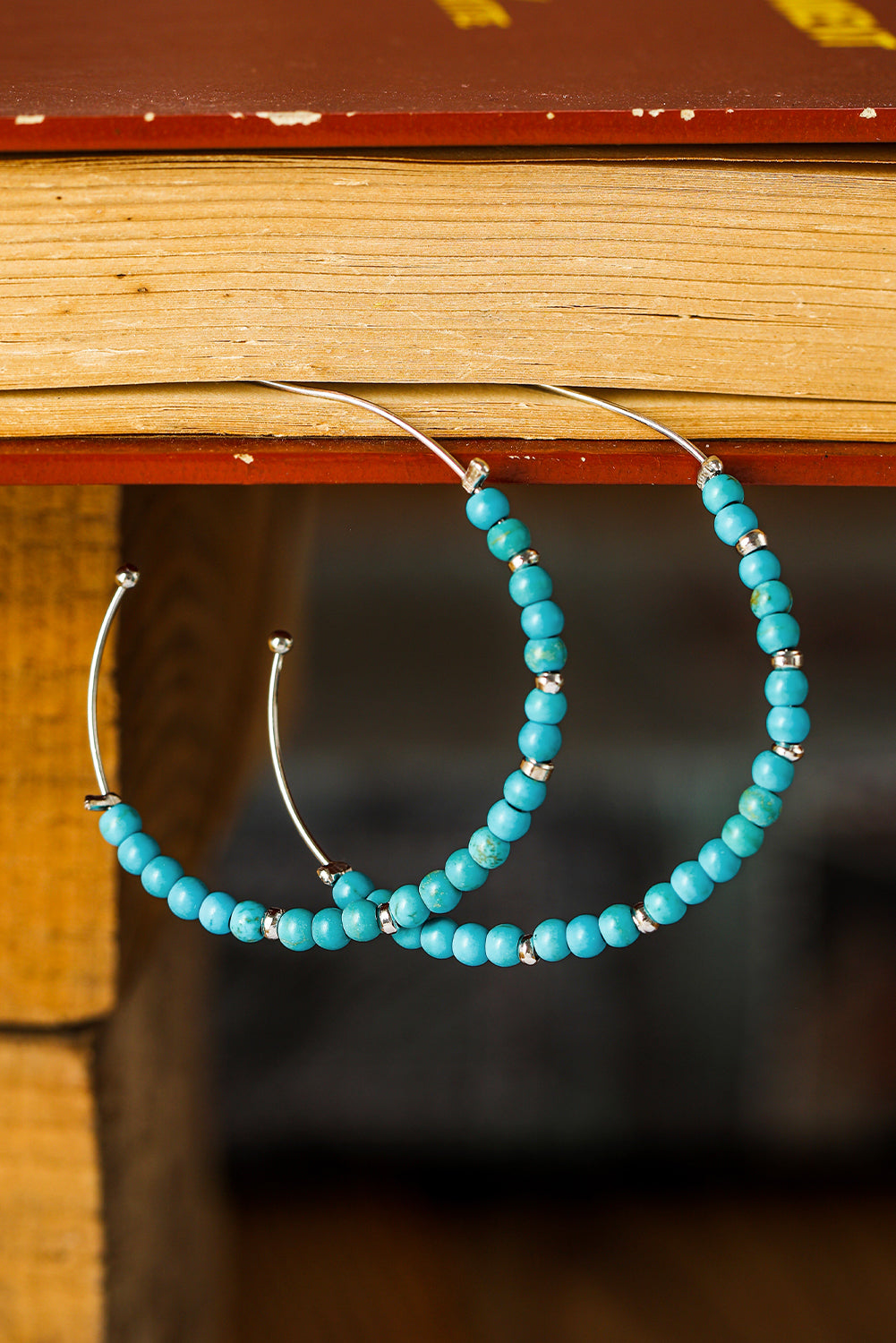 Green Turquoise Beaded Hoop Earrings Jewelry JT's Designer Fashion