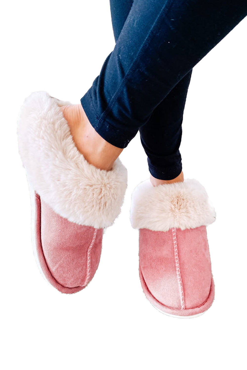 Pink Cut and Sew Faux Suede Plush Lined Slippers Slippers JT's Designer Fashion