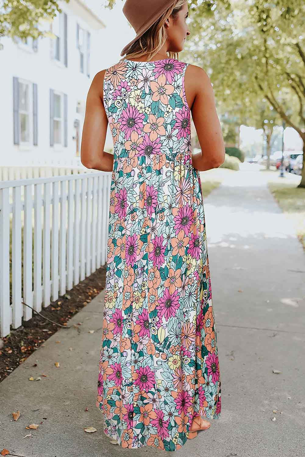 Multicolor Floral Printed Sleeveless Maxi Dress Plus Size JT's Designer Fashion