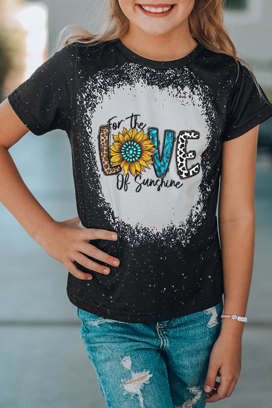 Black Family Matching Western LOVE Graphic Print Color Block Girl's Top Black 95%Polyester+5%Elastane Family T-shirts JT's Designer Fashion