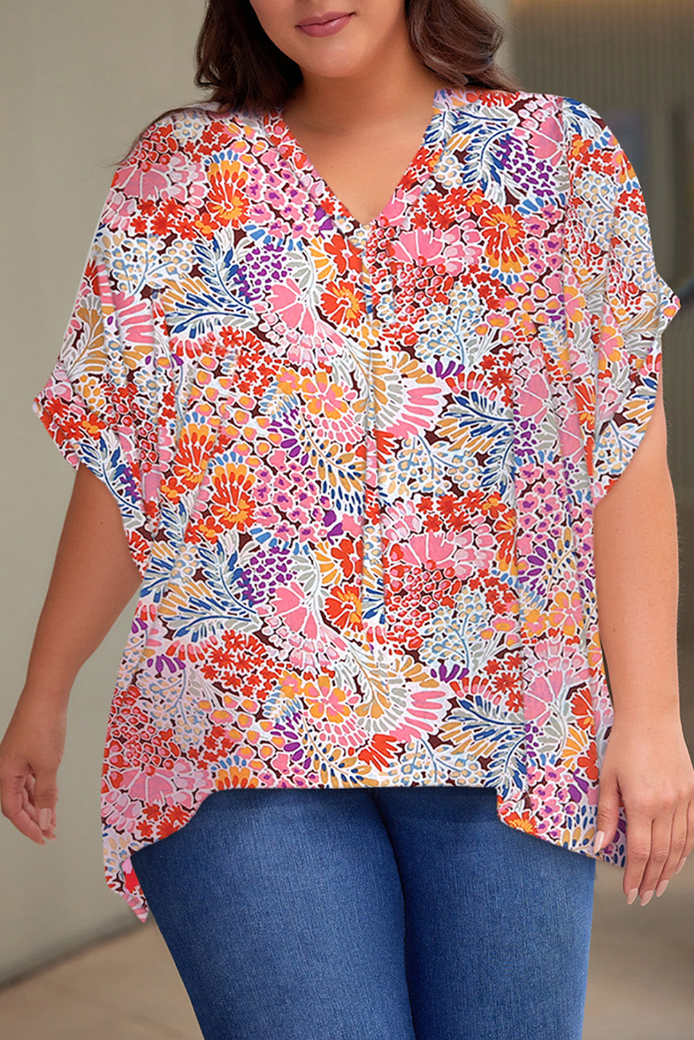 Multicolor Leopard Print V Neck Half Sleeve Plus Size Blouse Plus Size JT's Designer Fashion