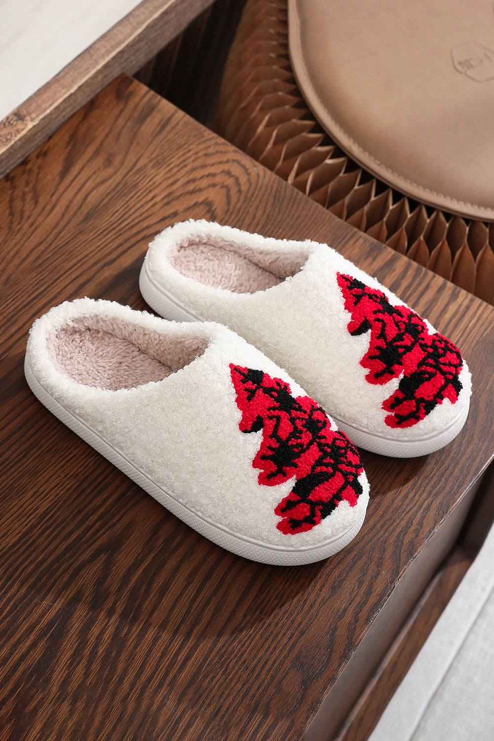 White Fuzzy Tree Pattern Christmas Fashion Home Slippers Slippers JT's Designer Fashion