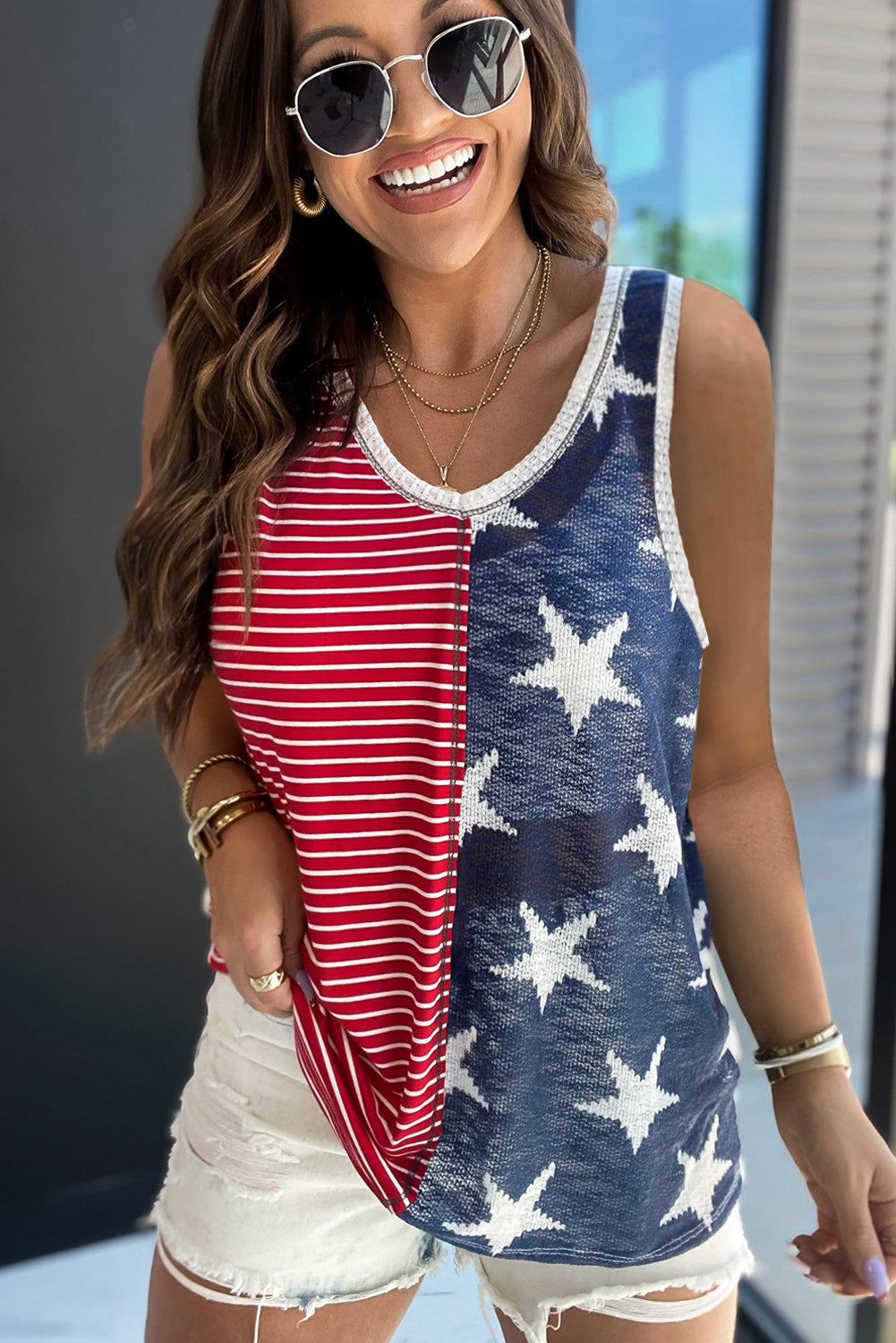 Red Stripes and Stars Flag Tank Top Tops & Tees JT's Designer Fashion