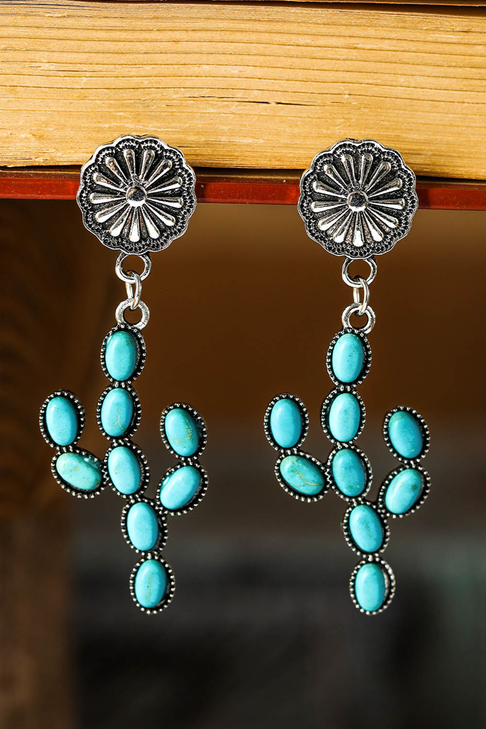 Green Western Turquoise Cactus Daisy Earring Jewelry JT's Designer Fashion