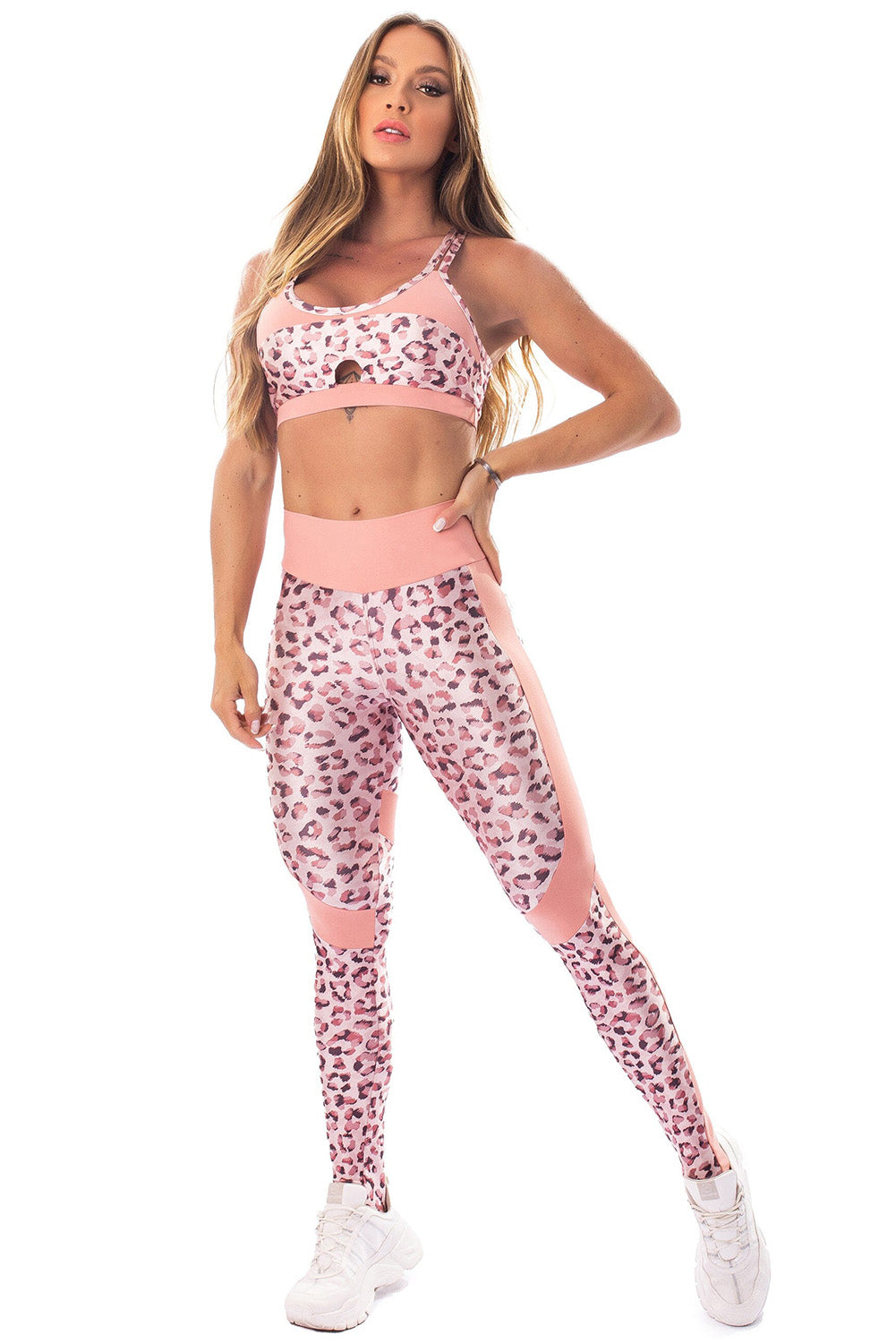 Pink Leopard Cutout High Waist Active Set Bottoms JT's Designer Fashion