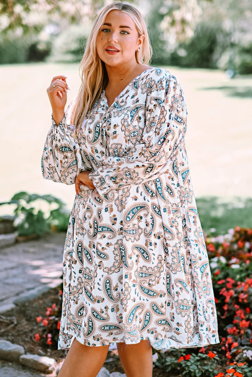 White Forgotten Paradise Paisley Dress Curves Plus Size Dresses JT's Designer Fashion