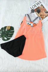 Orange Printed Splicing Racerback Tankini Tankinis JT's Designer Fashion