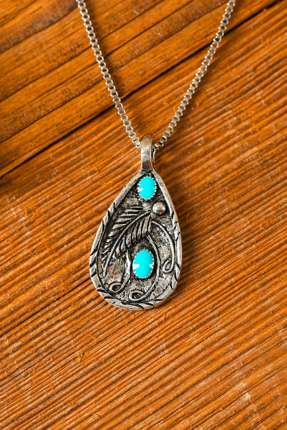 Silver Turquoise Antique Dyed Black Feather Pendant Jewelry JT's Designer Fashion