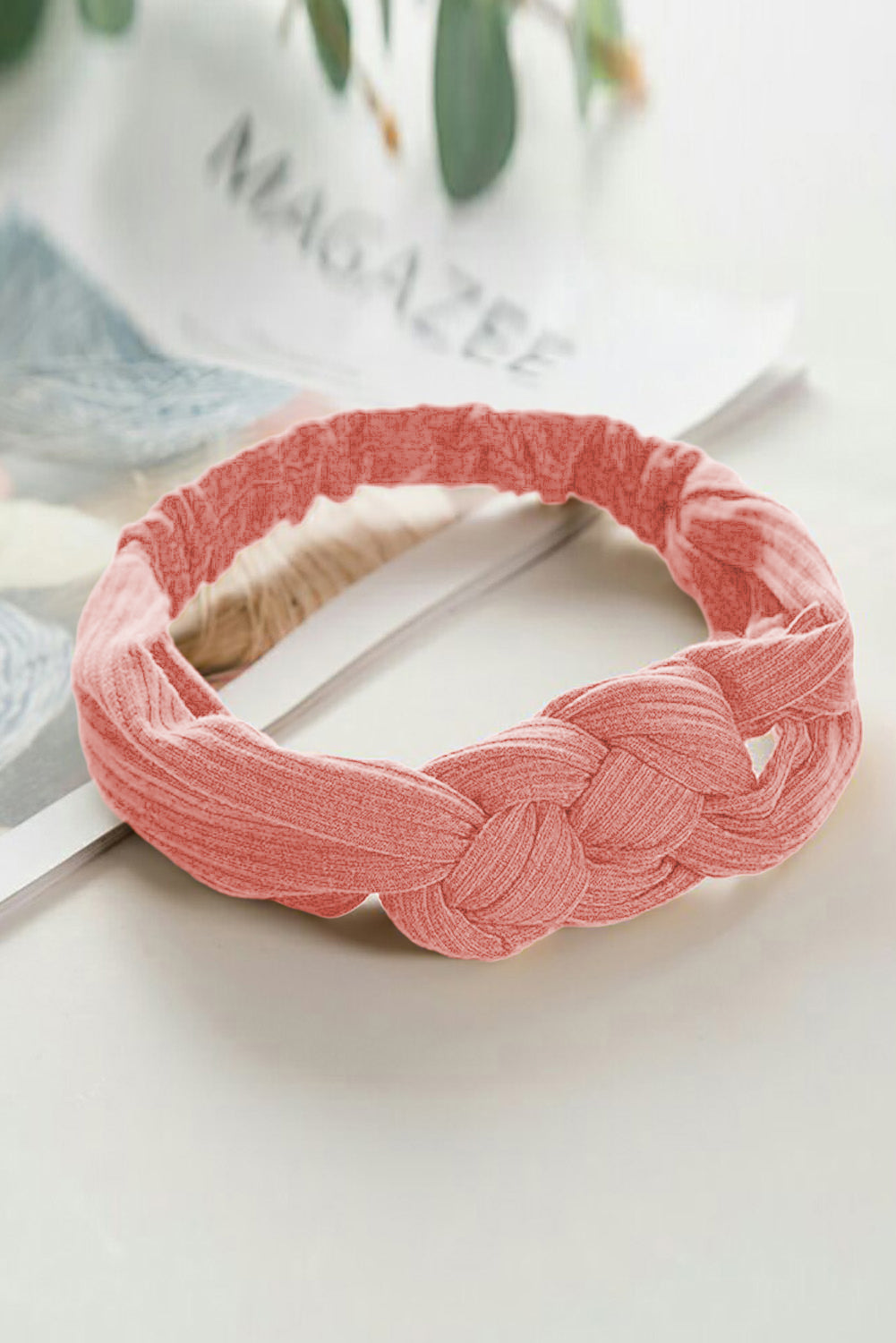 Pink Solid Ribbed Braided Wide Elastic Headband Tumblers JT's Designer Fashion