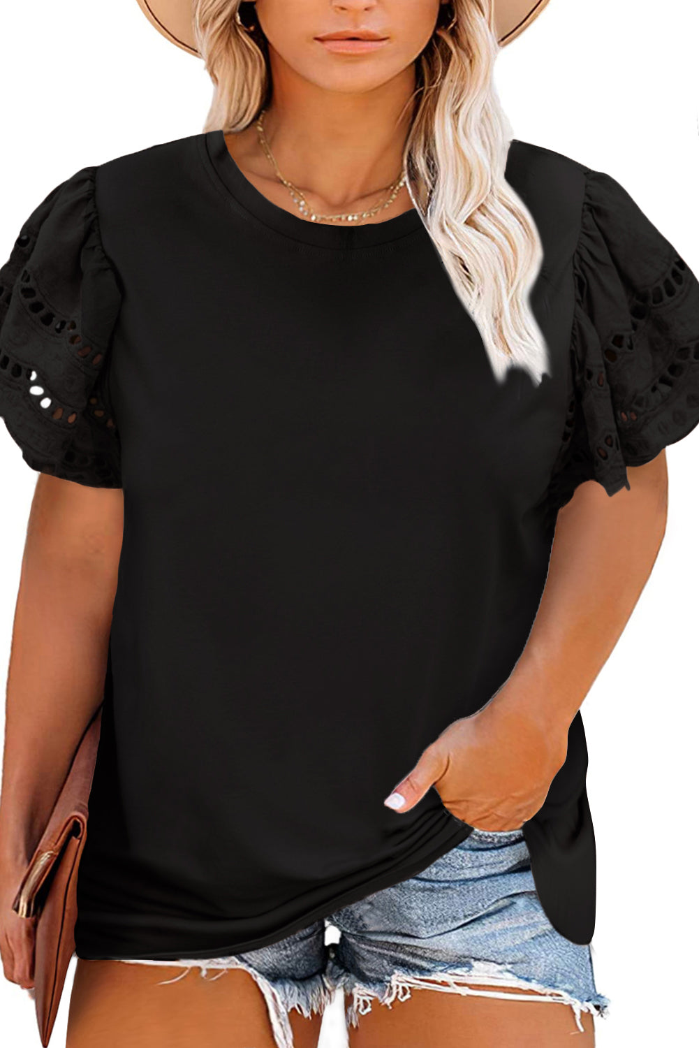 Black Plus Size Flutter Sleeve Top Plus Size Tops JT's Designer Fashion