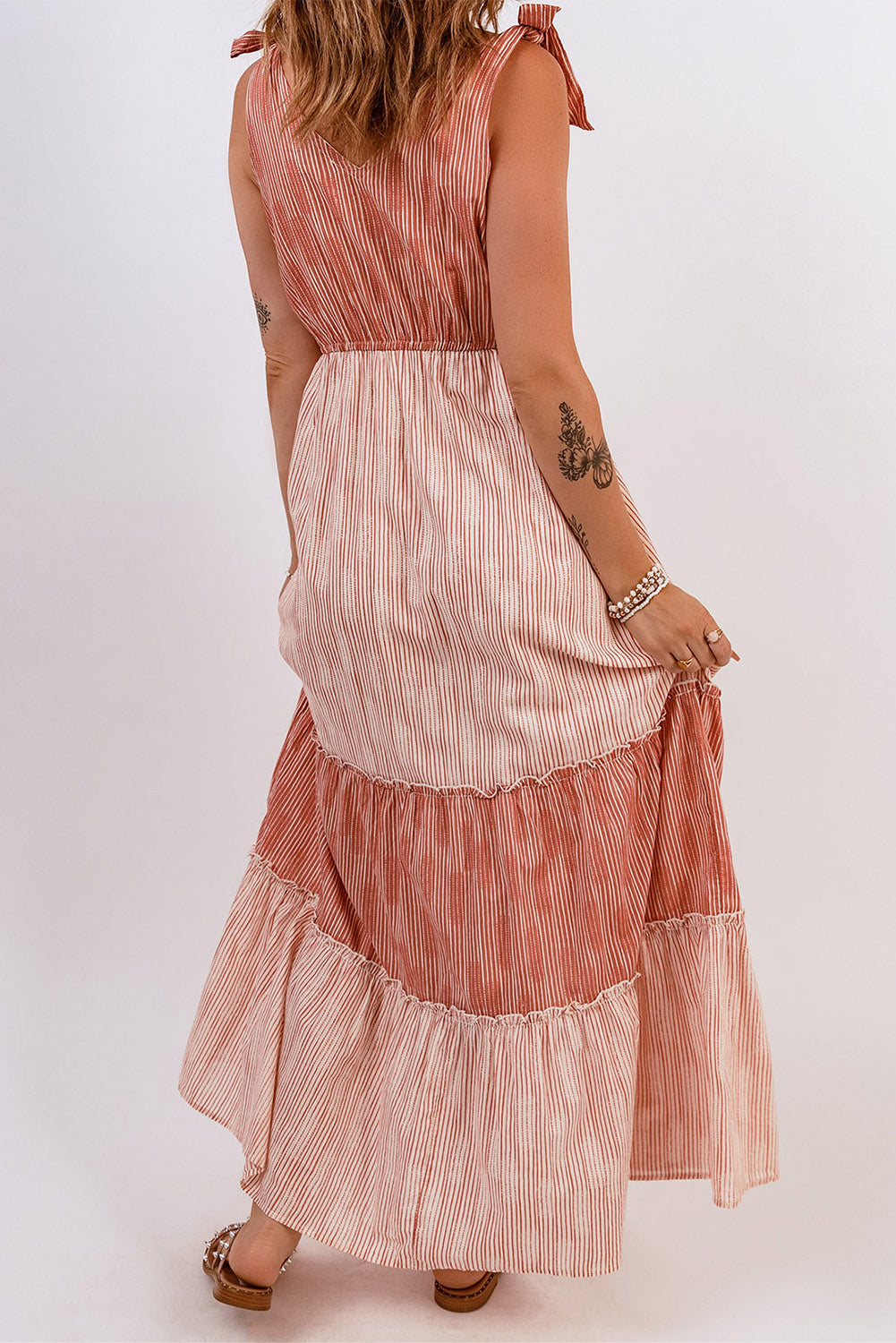 Tie Shoulder Striped Tiered Sleeveless Maxi Dress Maxi Dresses JT's Designer Fashion