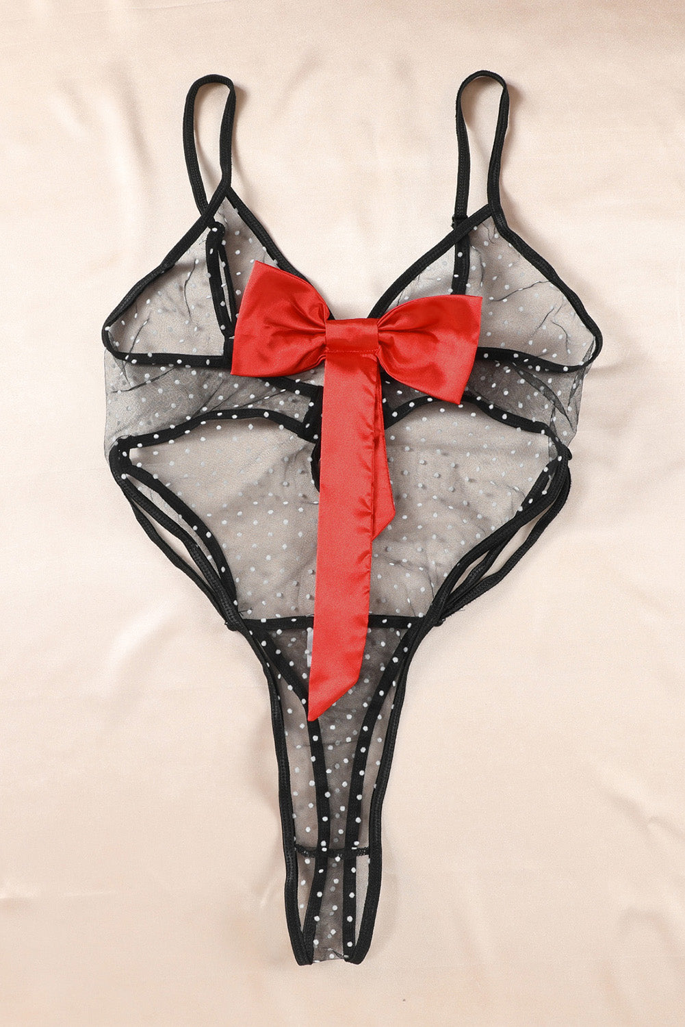 Black Bow Knot Polka Dot See-through Teddy Lingerie Teddy Lingerie JT's Designer Fashion