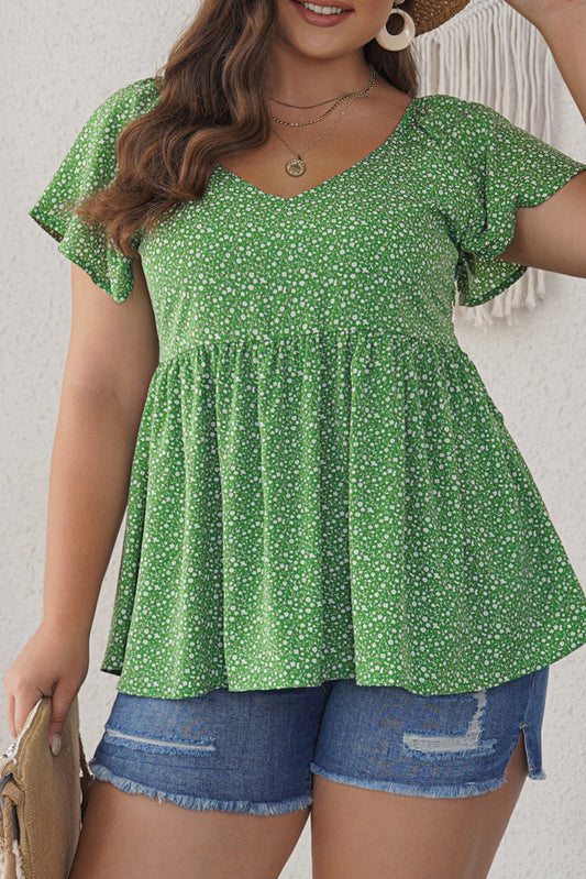 Green Plus Size Floral Peplum Top Plus Size Tops JT's Designer Fashion