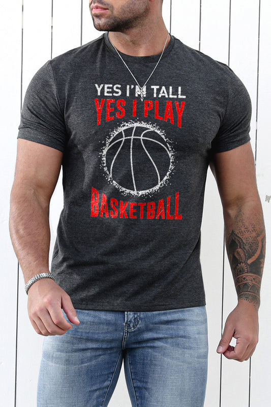 Gray Basketball Lovers Funny Graphic Tee for Men Gray 62%Polyester+32%Cotton+6%Elastane Men's Tops JT's Designer Fashion