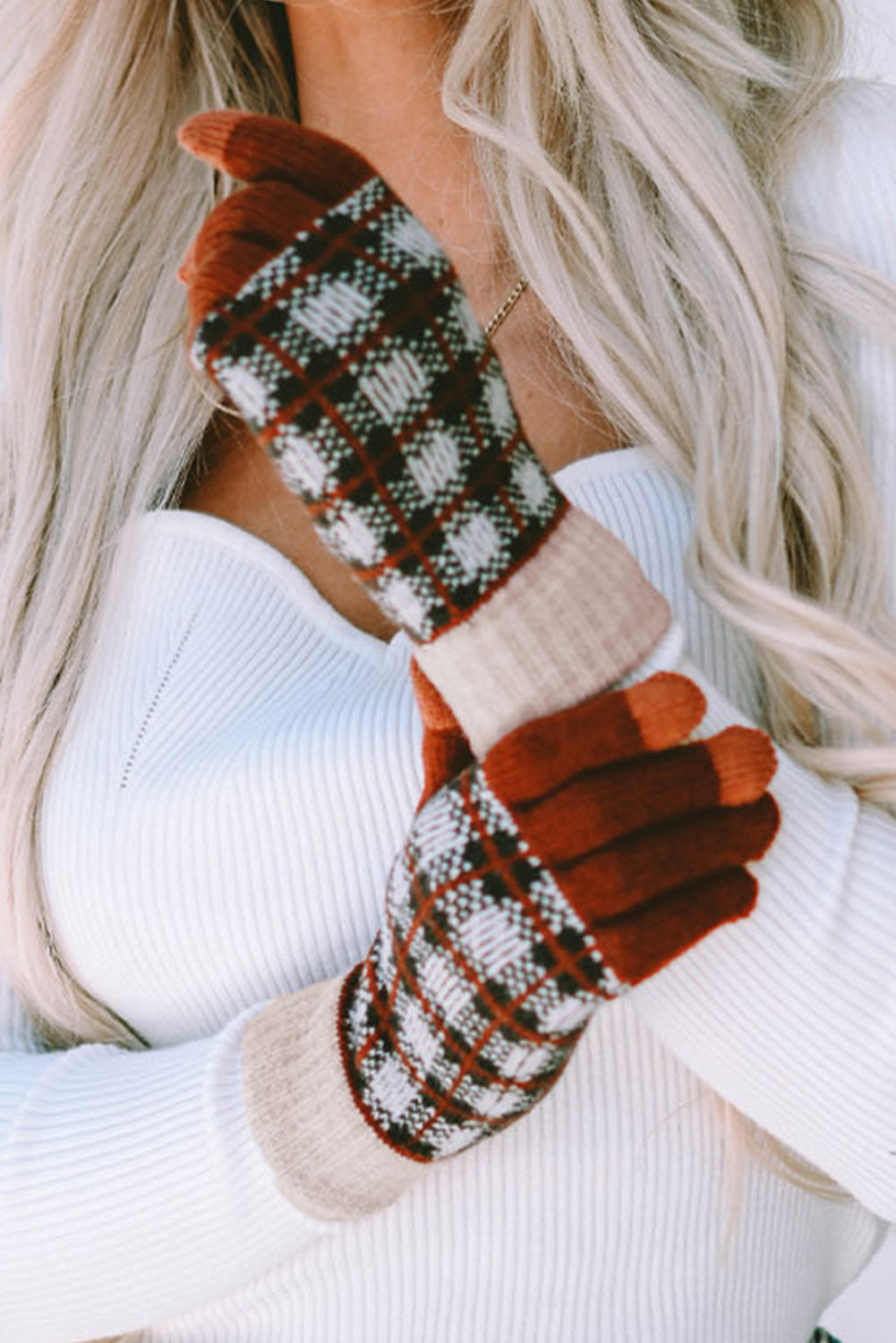 Fiery Red Plaid Woven Keep Warm Touch Screen Gloves Other Accessories JT's Designer Fashion