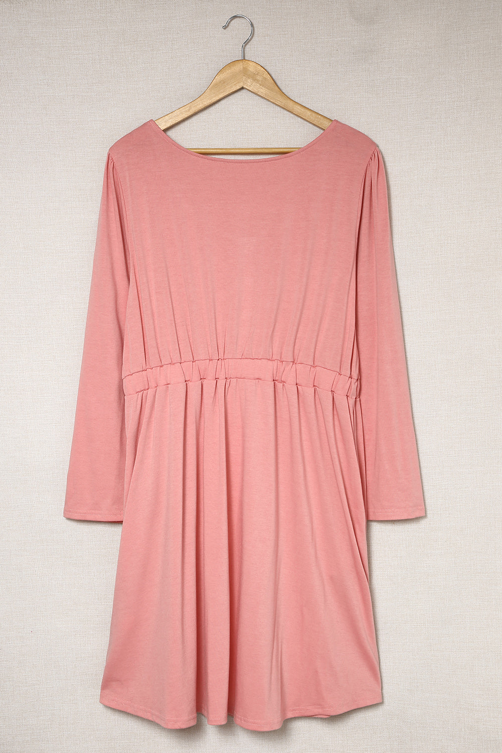 Pink Solid Button Front Plus Size Long Sleeve Dress Plus Size Dresses JT's Designer Fashion