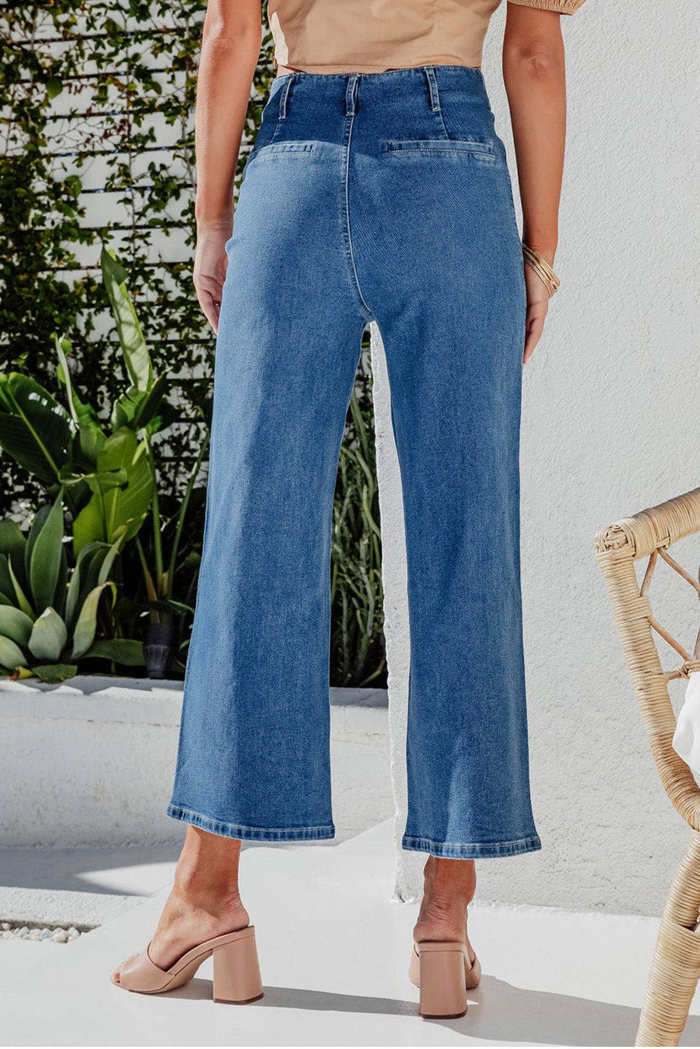 Blue HIGH RISE CROP WIDE LEG JEANS Bottoms JT's Designer Fashion