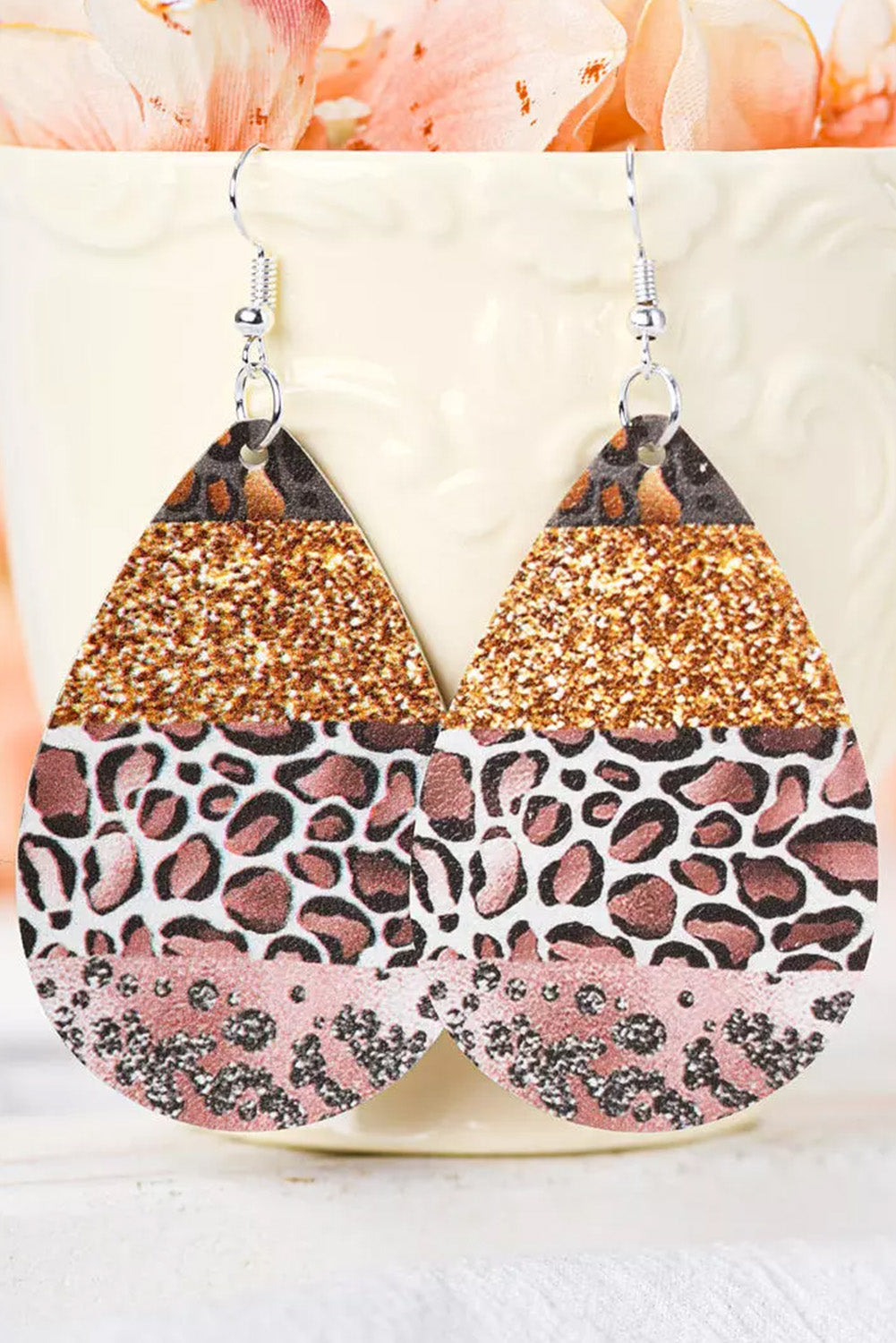 Multicolor Leopard Glitter PU Leather Earrings Jewelry JT's Designer Fashion