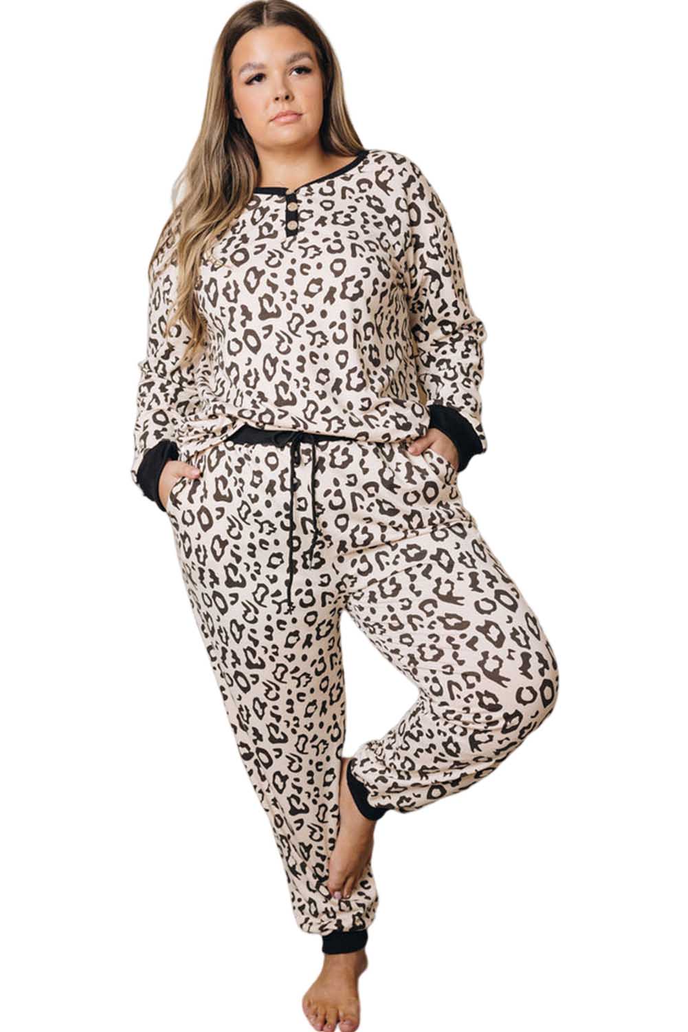 Leopard Plus Size Retro Button Drawstring Two-piece Set Plus Size JT's Designer Fashion